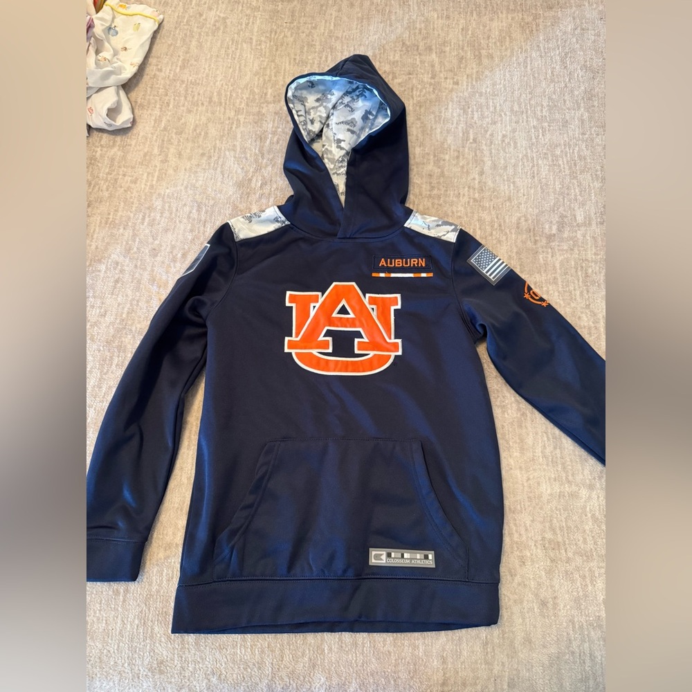 Colosseum Navy Hoodie with Orange Auburn Emblem